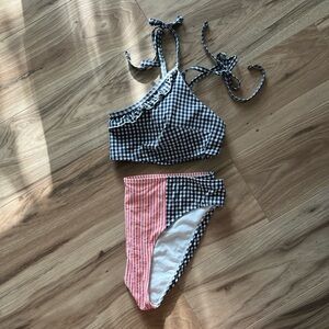 Aerie Gingham Bikini in blue red and white